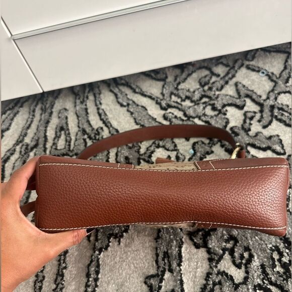 Dooney and Bourke Signature Canvas and Pebble Leather Hobo Satchel Shoulder Bag - Picture 7 of 16